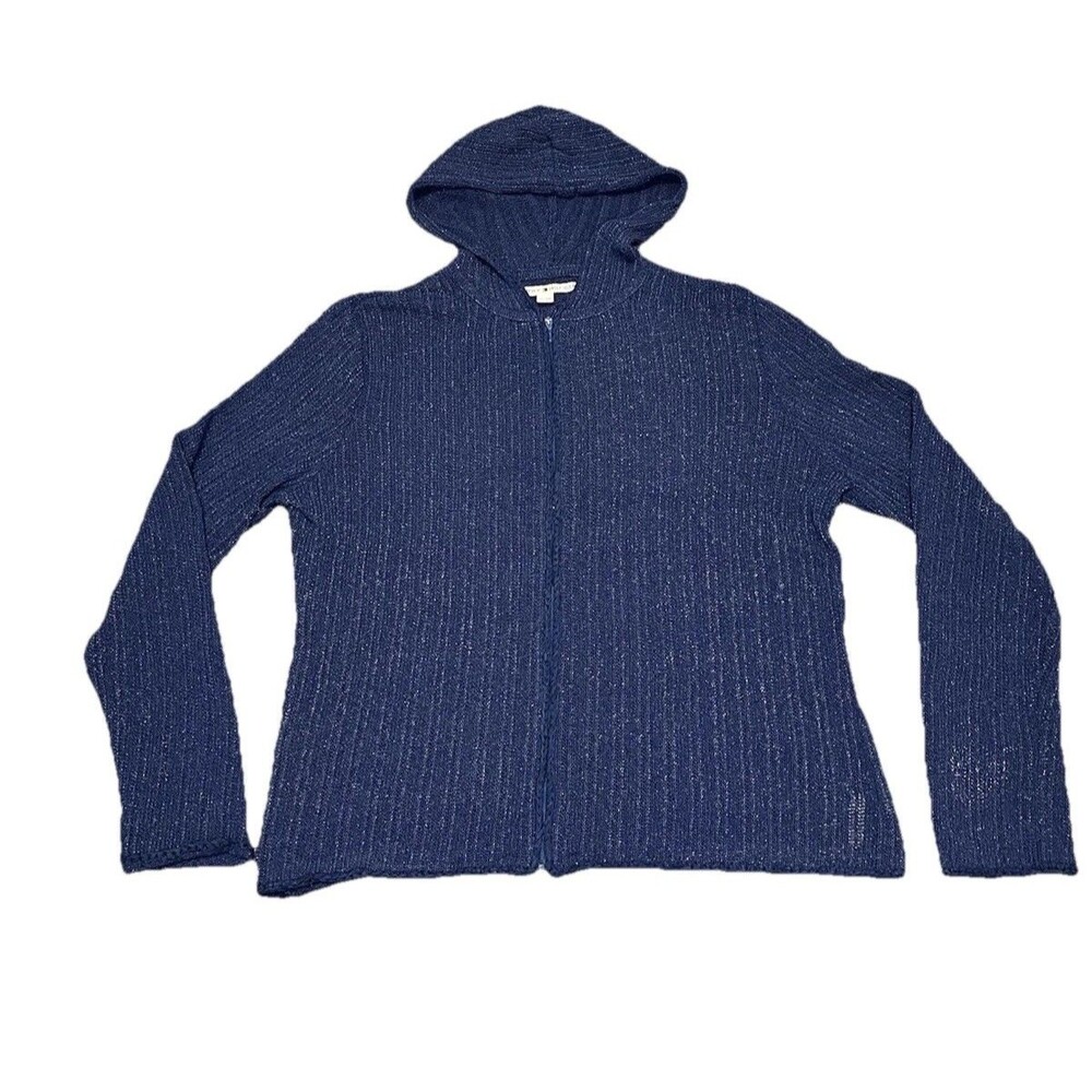 VTG Tommy Hilfiger Full Zip Sweater Hoodie Womens M Navy Knit Chunky Y2K PTP